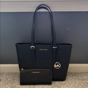 Michael Kors Elegant Black Tote and Wallet Set